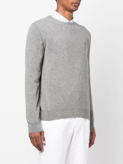 Polo Ralph Lauren Classic Logo Embroidered Rib Sweater In Grau