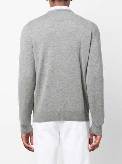 Polo Ralph Lauren Classic Logo Embroidered Rib Sweater In Grau