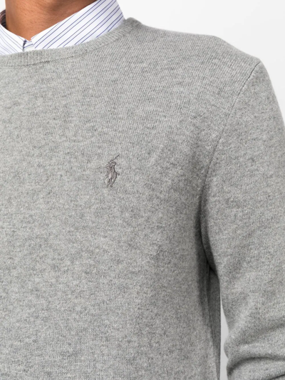 Polo Ralph Lauren Classic Logo Embroidered Rib Sweater In Grau
