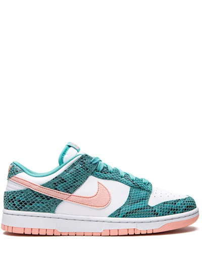 Shop Nike Dunk Low Snakeskin "washed Teal/bleached Coral" Sneakers In White