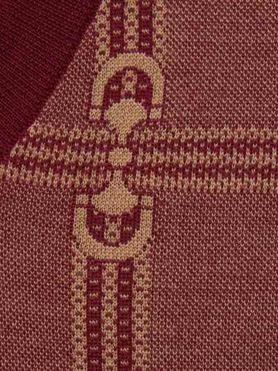 Shop Gucci Horsebit Jacquard-knit V-neck Jumper In Rot