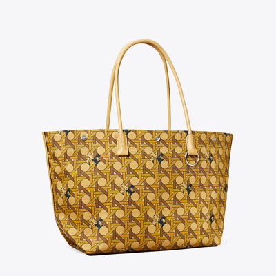 Shop Tory Burch Canvas Basketweave Tote In Tan Basketweave