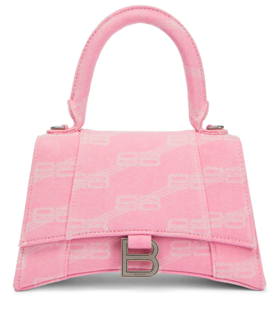 Shop Balenciaga Hourglass Denim Crossbody Bag In Pink