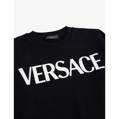 Shop Versace Boys Nero+bianco Kids Greca Logo-print Cotton Sweatshirt 4-14 Years