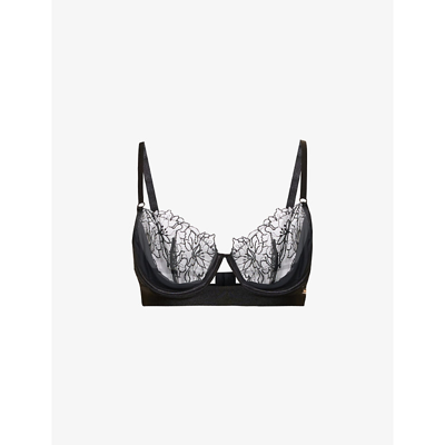 Shop Bluebella Alanna Floral-embroidered Underwired Stretch-lace Bra In Black