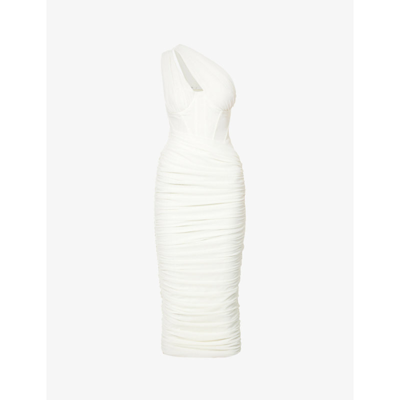 Shop House Of Cb Women's Ivory Valentina Cut-out Stretch-mesh Midi Dress