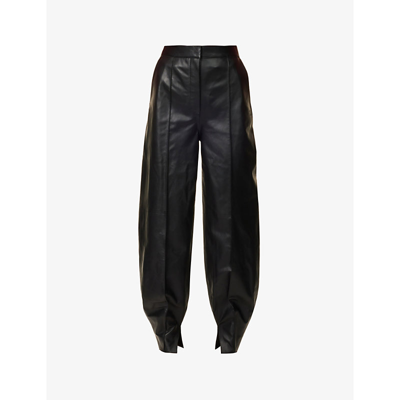 Shop Loewe Balloon Wide Tapered-leg High-rise Leather Trousers In Black