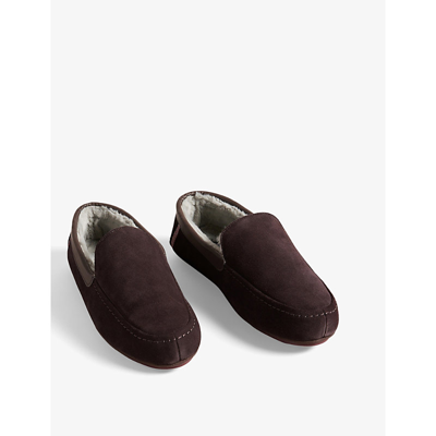 Shop Ted Baker Mens Brown Vallant Suede Moccasin Slippers