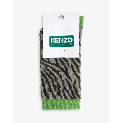 Shop Kenzo Tiger-print Cotton-blend Socks Sizes 2-11 Years In Burnt Olive