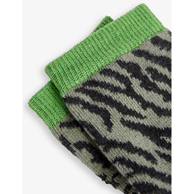 Shop Kenzo Tiger-print Cotton-blend Socks Sizes 2-11 Years In Burnt Olive