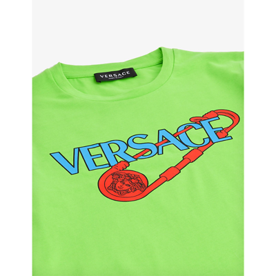 Shop Versace Safety Pin Graphic-print Cotton-jersey T-shirt 6-14 Years In Acid