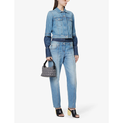 Shop Loewe Women's Blue Denim Cropped Panelled Denim Jacket