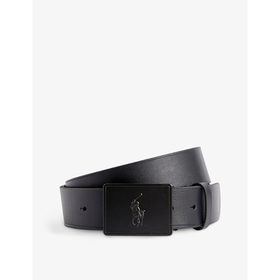 Shop Polo Ralph Lauren Logo-embossed Leather Belt In Matte Black