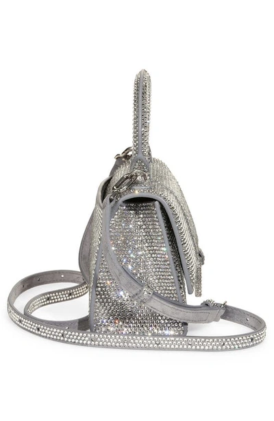 Shop Balenciaga Extra Small Hourglass Crystal & Suede Top Handle Bag In Grey/ Crystal