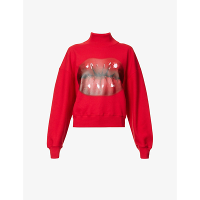 Shop Loewe Women's Sanguine Red Lips Graphic-print Cotton-jersey Sweatshirt