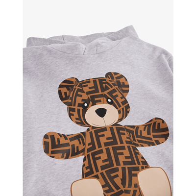 Shop Fendi Bear-print Cotton-jersey Hoody 4-14 Years In Grigio Melange