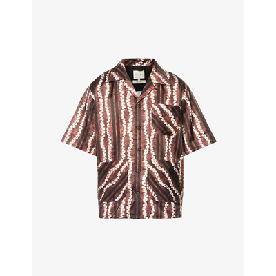 Shop Nicholas Daley Aloha Graphic-pattern Relaxed-fit Woven Shirt In Brown / Ecru Roketsu