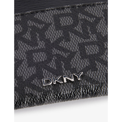 Shop Dkny Black/black Monogram-print Faux-leather Cardholder