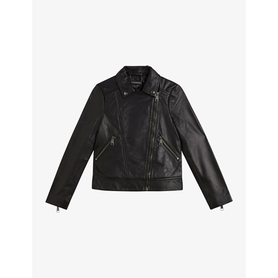 Shop Ted Baker Women's Black Ellaar Slim-fit Leather Biker Jacket