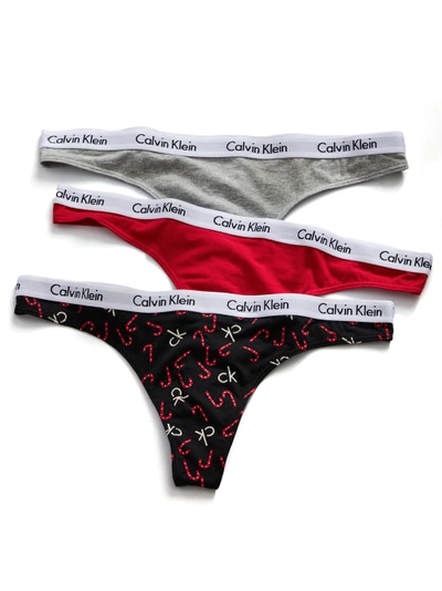 Calvin Klein Carousel Thong 3-pack In Grey,red,candy Cane | ModeSens