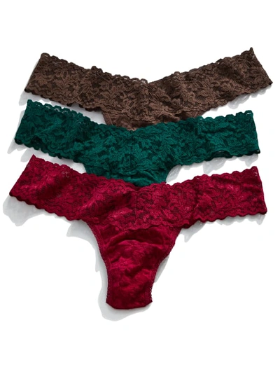 Shop Hanky Panky Signature Lace Low Rise Thong Fashion 3-pack In Ivy,red,cappuccino