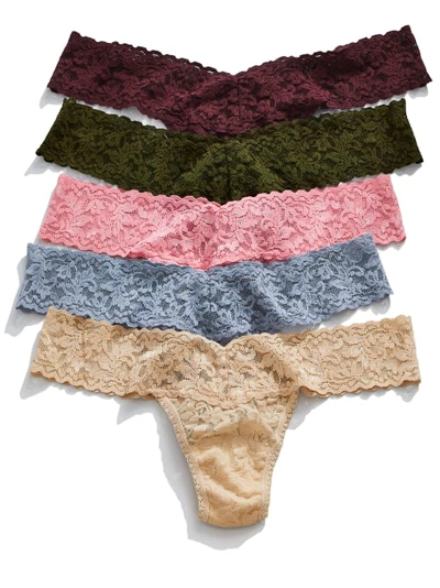Shop Hanky Panky Signature Lace Low Rise Thong Fashion 5-pack In Pink,sand,assorted