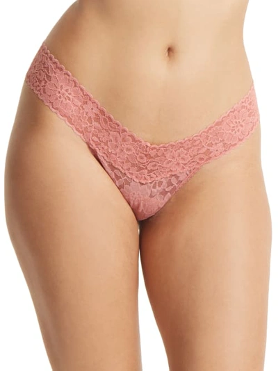 Shop Hanky Panky Daily Lace Low Rise Thong In Antique Rose