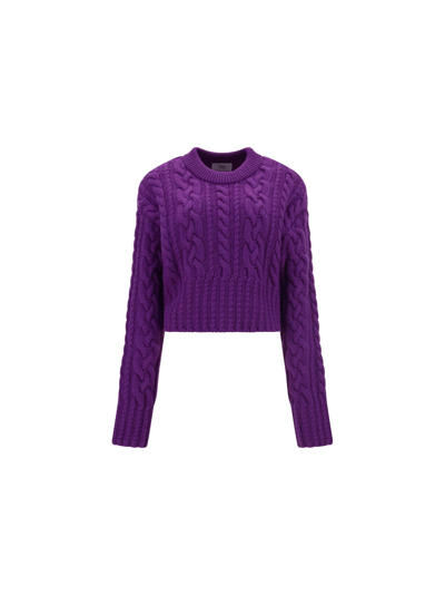 Shop Ami Alexandre Mattiussi Cable Sweater In Purple