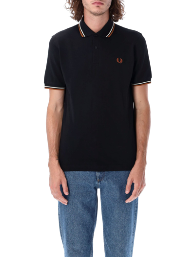 Shop Fred Perry Twin Tipped Polo Shirt In Black Ecru