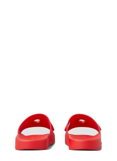 Shop Burberry Logo Detailed Open-toe Slides In Red