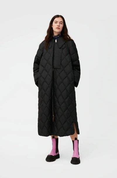 Shop Ganni Long Sleeve Ripstop Quilt Coat In Black