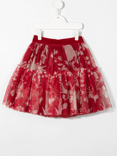 Shop Monnalisa Floral-print Tutu Skirt In Red