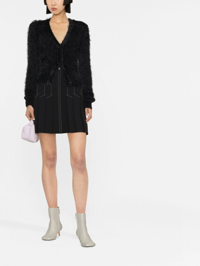 Shop Msgm Long-sleeve Knitted Cardigan In Black