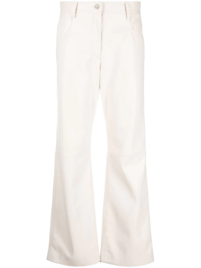 Shop Msgm High-waisted Faux-leather Trousers In Neutrals