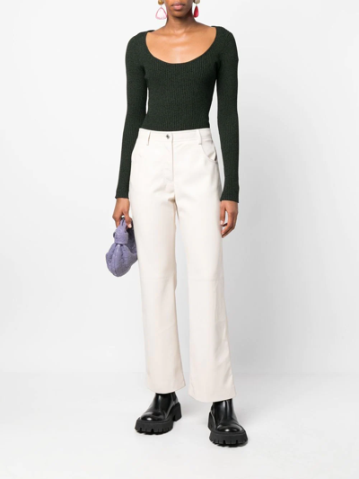 Shop Msgm High-waisted Faux-leather Trousers In Neutrals