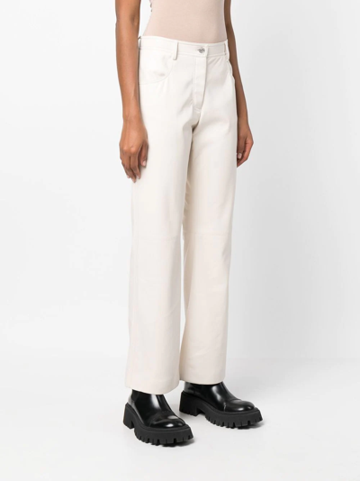 Shop Msgm High-waisted Faux-leather Trousers In Neutrals