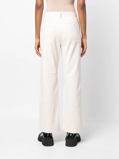 Shop Msgm High-waisted Faux-leather Trousers In Neutrals