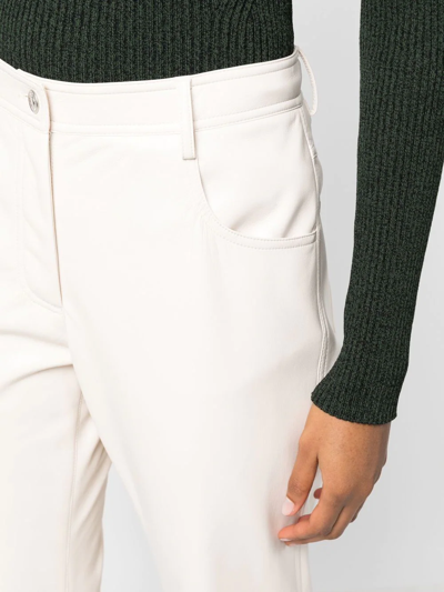 Shop Msgm High-waisted Faux-leather Trousers In Neutrals