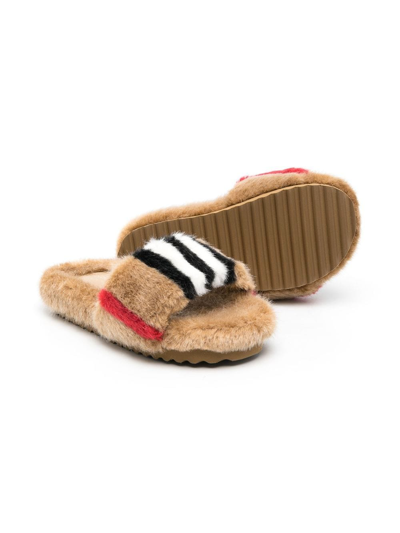 Burberry Icon Stripe Motif Slides In Brown