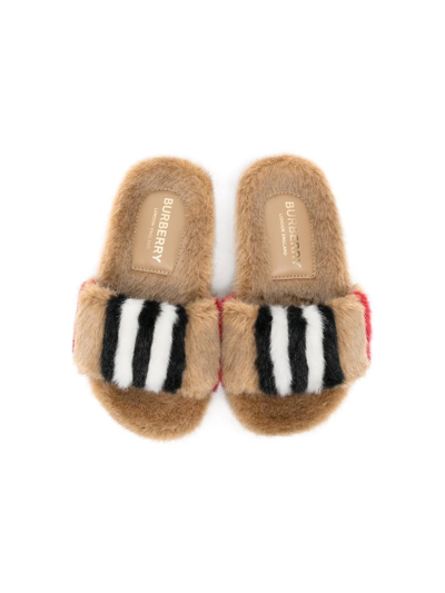 Burberry Icon Stripe Motif Slides In Brown