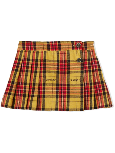 Shop Off-white Plaid Pleated Skirt In Yellow