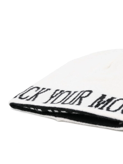 Shop Alberta Ferretti Slogan-print Knitted Beanie In White