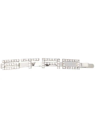 Etro Crystal-embellished Logo-lettering Hairclip In Silver