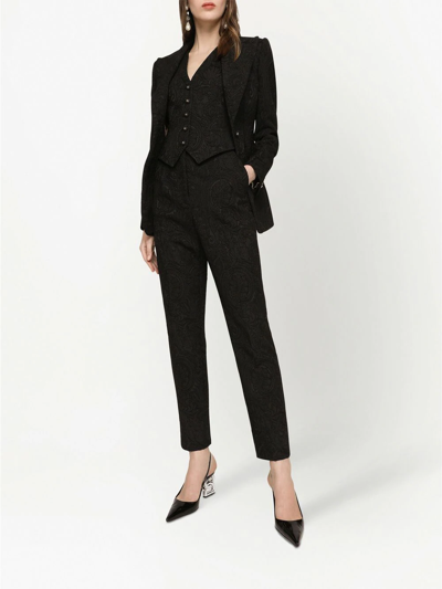 Shop Dolce & Gabbana High-waisted Jacquard Trousers In Black