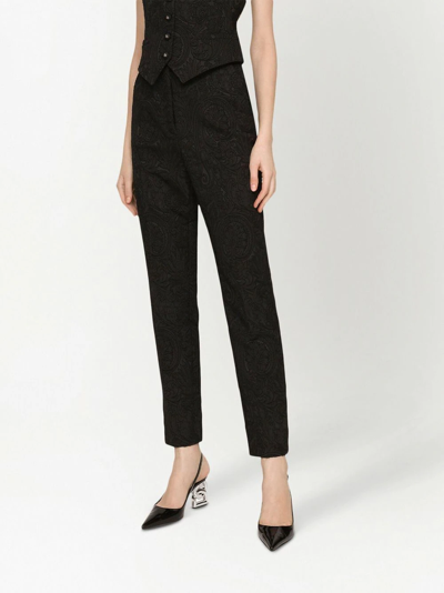 Shop Dolce & Gabbana High-waisted Jacquard Trousers In Black