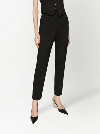 Shop Dolce & Gabbana High-waisted Jacquard Trousers In Black