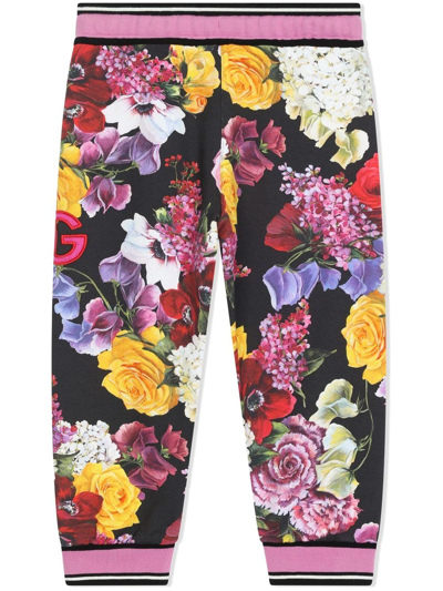 Shop Dolce & Gabbana Floral-print Track Trousers In Black