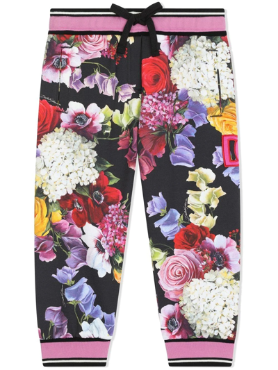 Shop Dolce & Gabbana Floral-print Track Trousers In Black