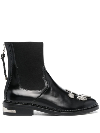 Shop Toga Mix-badge Leather Ankle Boots In Black