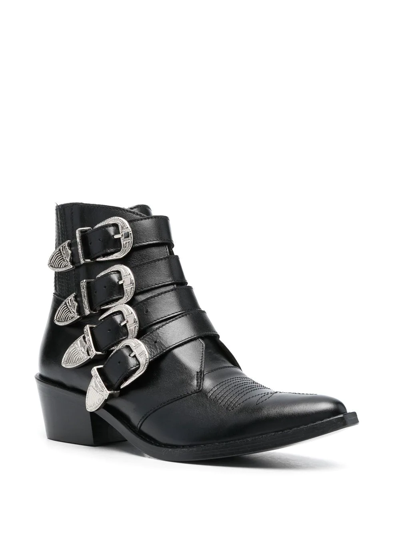 Shop Toga Buckle-strap Mid Heel Boots In Black